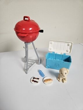 Barbie Red BBQ Grill Playset with Blue Cooler and Puppy Accessory